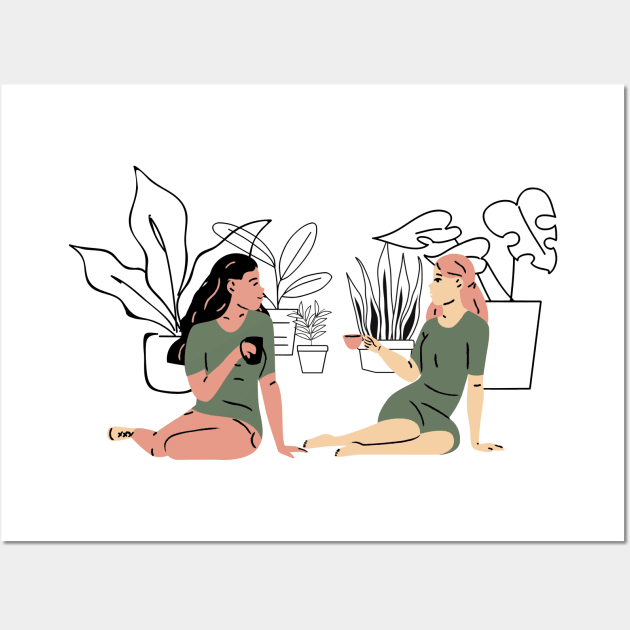 Childhood Best Friends Having Coffee Next to Plants Wall Art by A.P.